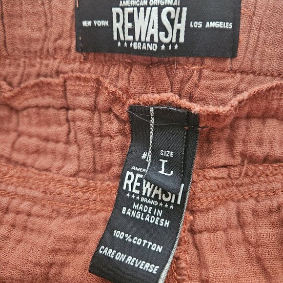 Rewash Baggy Beach Fray cotton junior Rust orange elastic waist belt Shorts L - Picture 3 of 6
